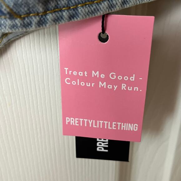 Pretty Little Thing Petite Light Blue Wash Denim Seam Detail Corset Top 00 - Picture 5 of 8